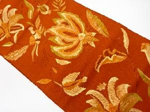 リサイクル　手織り紬花鳥模様織出し名古屋帯